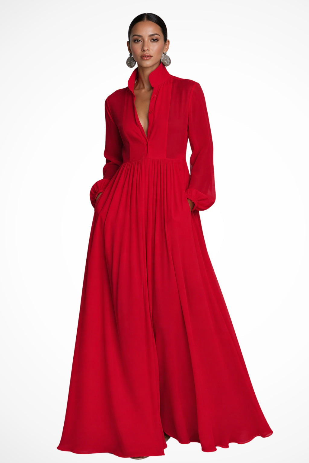 Caroline™ | Vestido de novia sencillo de gasa con manga larga