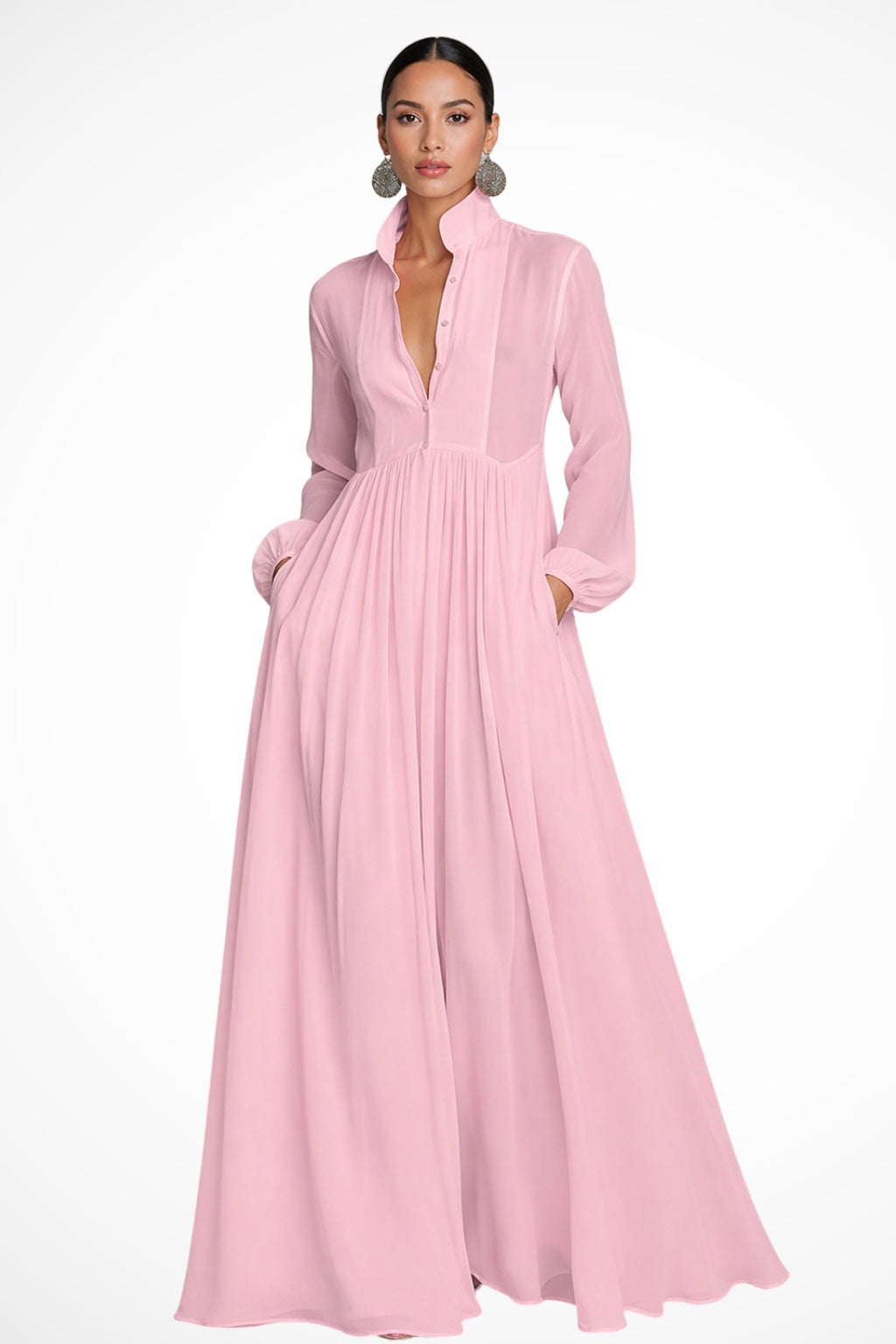 Caroline™ | Vestido de novia sencillo de gasa con manga larga