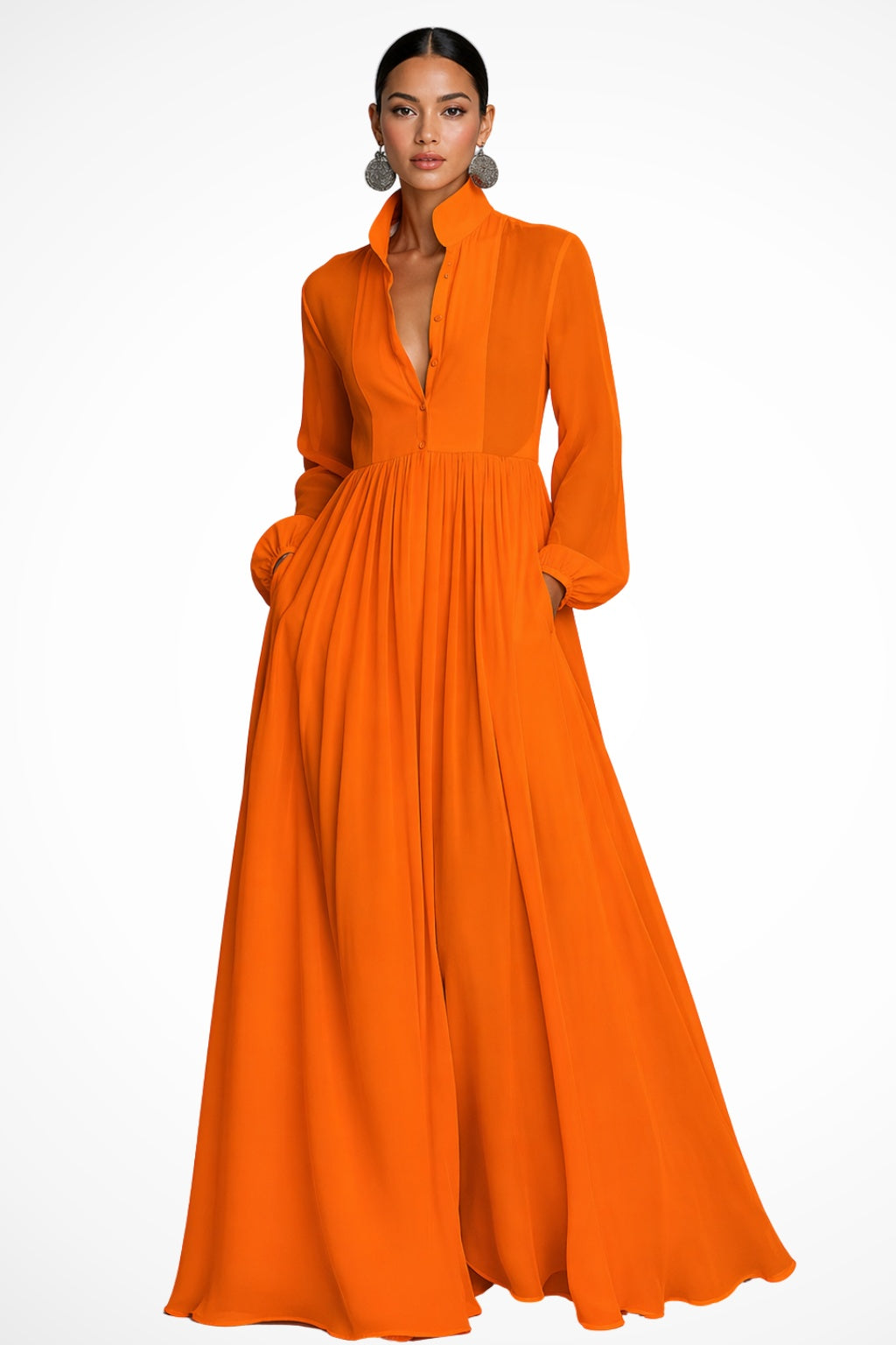Caroline™ | Vestido de novia sencillo de gasa con manga larga