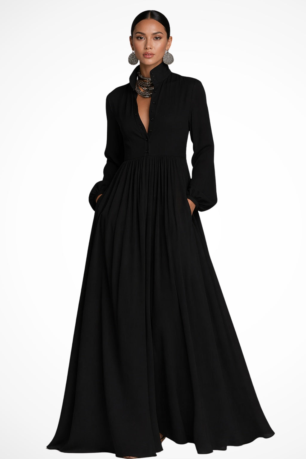 Caroline™ | Vestido de novia sencillo de gasa con manga larga