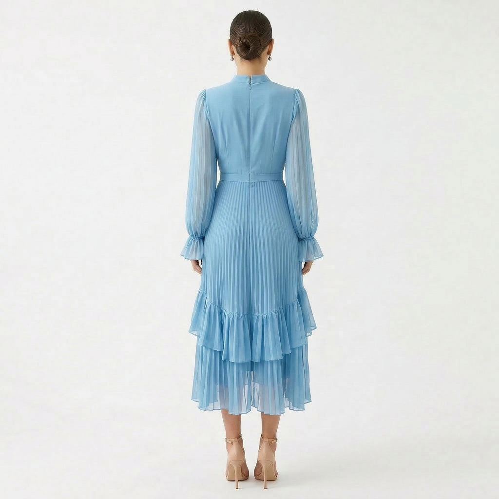 Gabriella™ | Vestido midi plisado con volantes y cuello alto