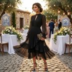 Gabriella™ | Vestido midi plisado con volantes y cuello alto