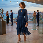 Gabriella™ | Vestido midi plisado con volantes y cuello alto
