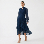Gabriella™ | Vestido midi plisado con volantes y cuello alto
