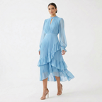 Gabriella™ | Vestido midi plisado con volantes y cuello alto