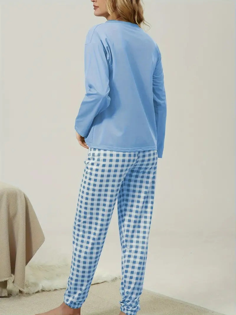 Sadie™ | Pijama de manga larga con pantalón de cuadros