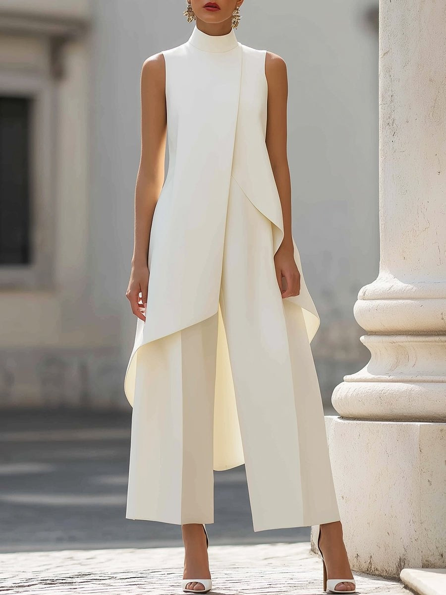 Madeline™ | Conjunto elegante de pantalón y top asimétrico de cuello alto