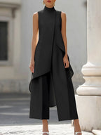 Madeline™ | Conjunto elegante de pantalón y top asimétrico de cuello alto