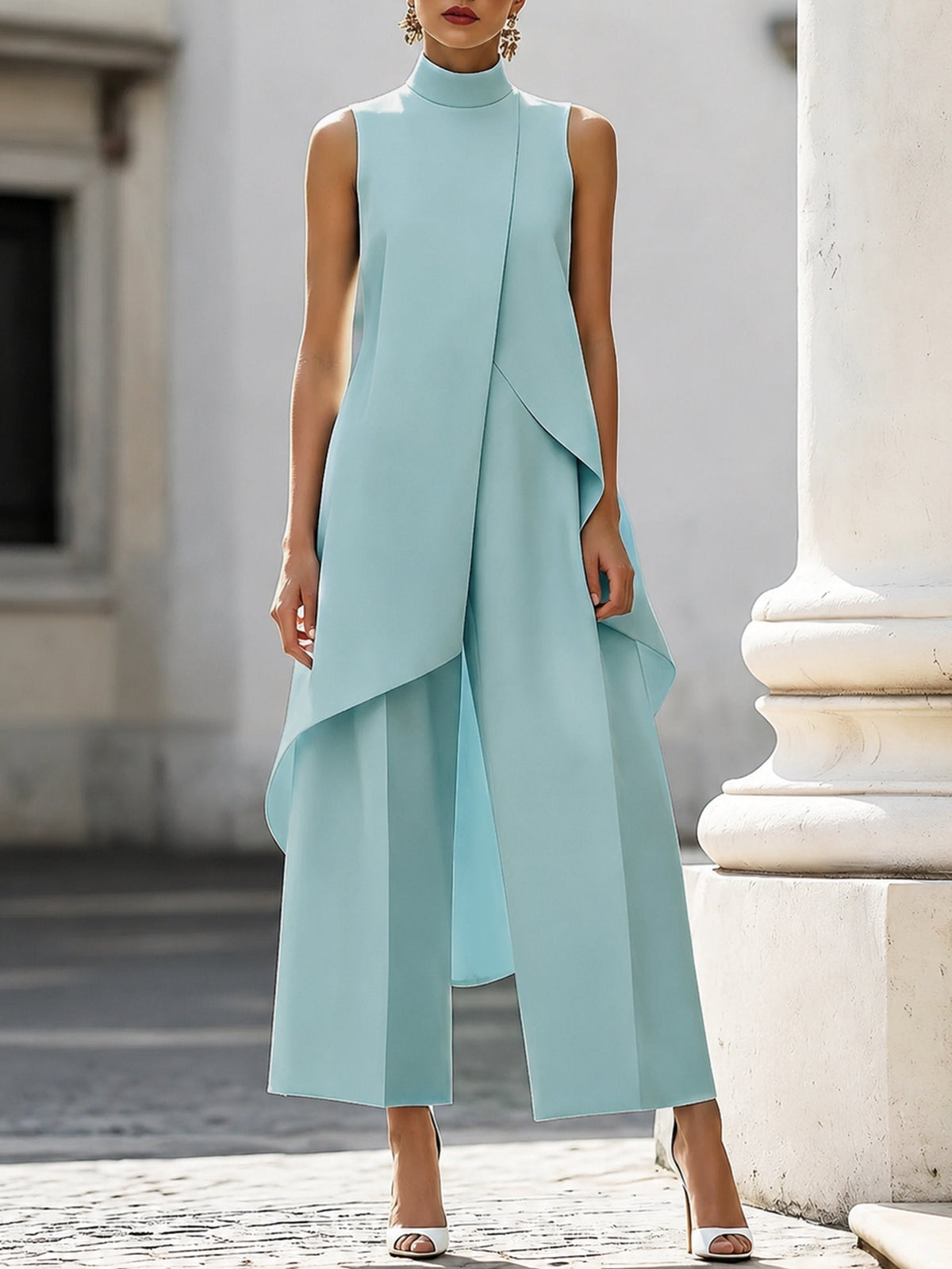 Madeline™ | Conjunto elegante de pantalón y top asimétrico de cuello alto