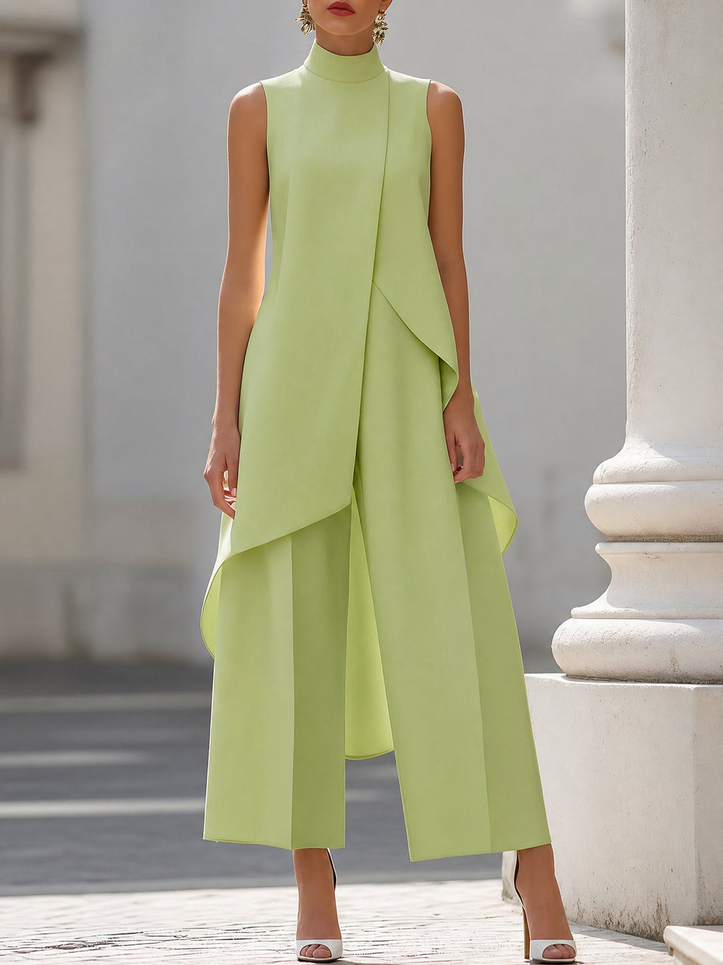 Madeline™ | Conjunto elegante de pantalón y top asimétrico de cuello alto