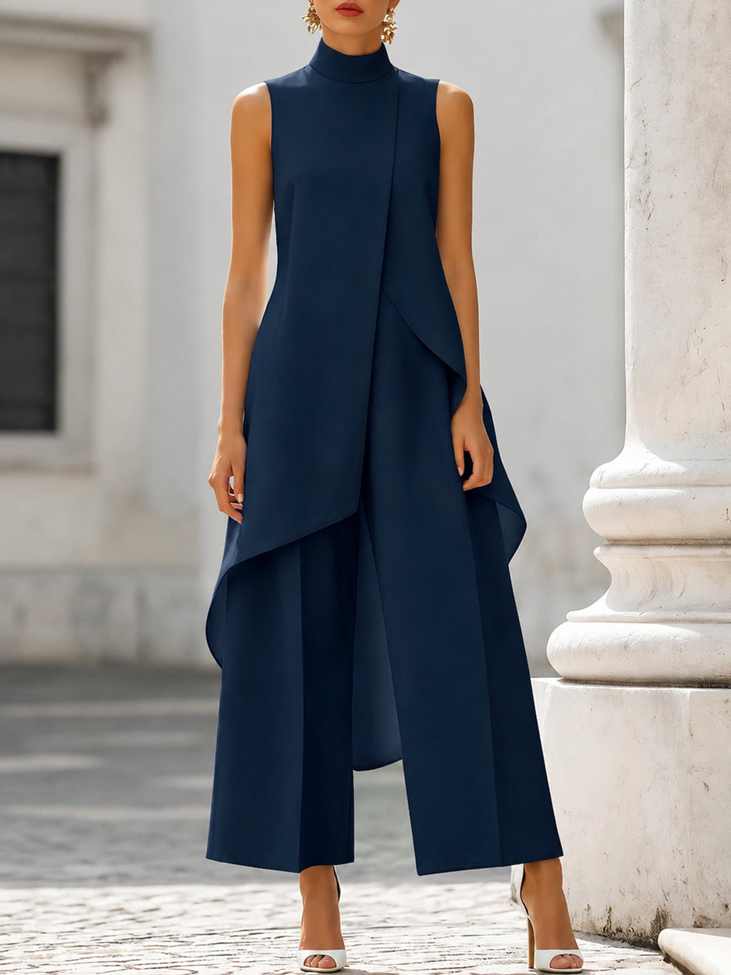 Madeline™ | Conjunto elegante de pantalón y top asimétrico de cuello alto