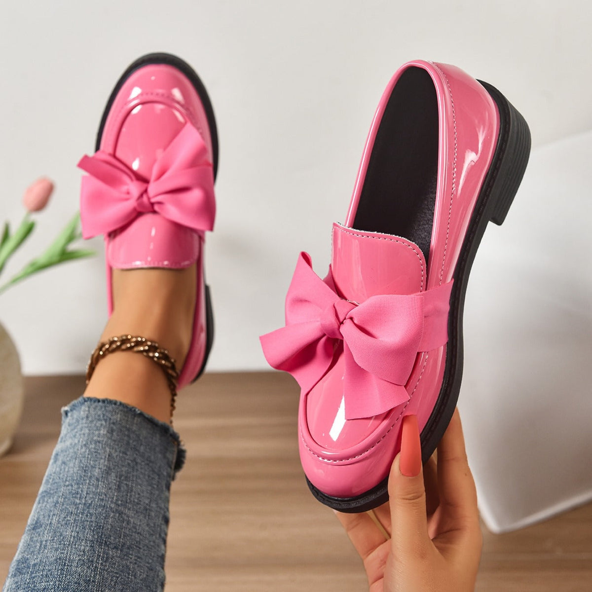 Brianna™ | Mocasines de charol con plataforma y lazo