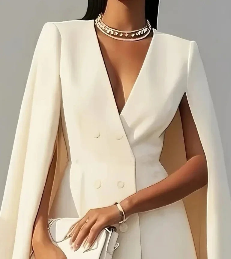Phoebe™ | Vestido blazer corto con mangas capa y doble botonadura