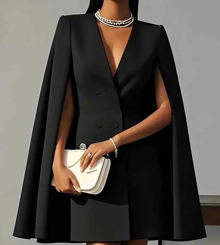 Phoebe™ | Vestido blazer corto con mangas capa y doble botonadura