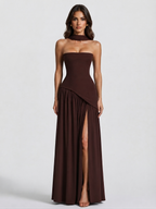 Aurora™ | Vestido de noche largo drapeado con corsé y abertura