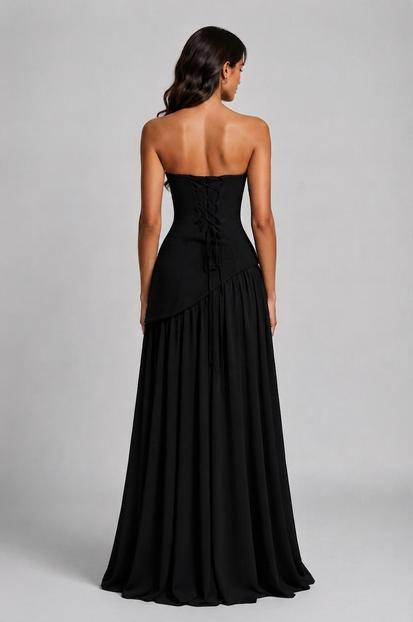 Aurora™ | Vestido de noche largo drapeado con corsé y abertura