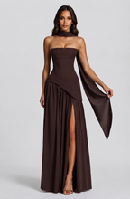Aurora™ | Vestido de noche largo drapeado con corsé y abertura