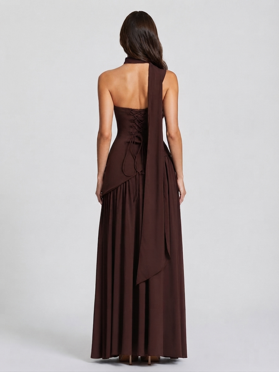 Aurora™ | Vestido de noche largo drapeado con corsé y abertura