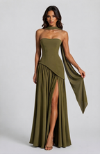 Aurora™ | Vestido de noche largo drapeado con corsé y abertura