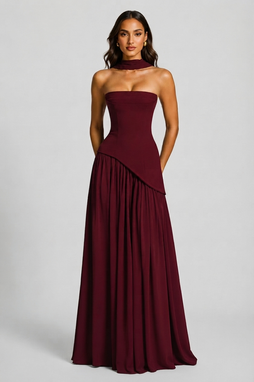 Aurora™ | Vestido de noche largo drapeado con corsé y abertura
