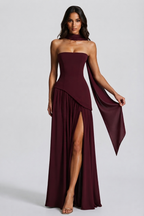 Aurora™ | Vestido de noche largo drapeado con corsé y abertura
