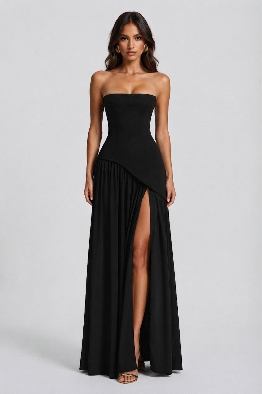 Aurora™ | Vestido de noche largo drapeado con corsé y abertura