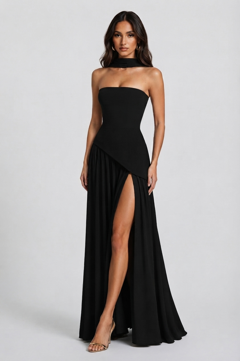 Aurora™ | Vestido de noche largo drapeado con corsé y abertura