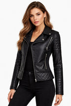Gabriella™ | Chaqueta motera acolchada de polipiel con cremalleras