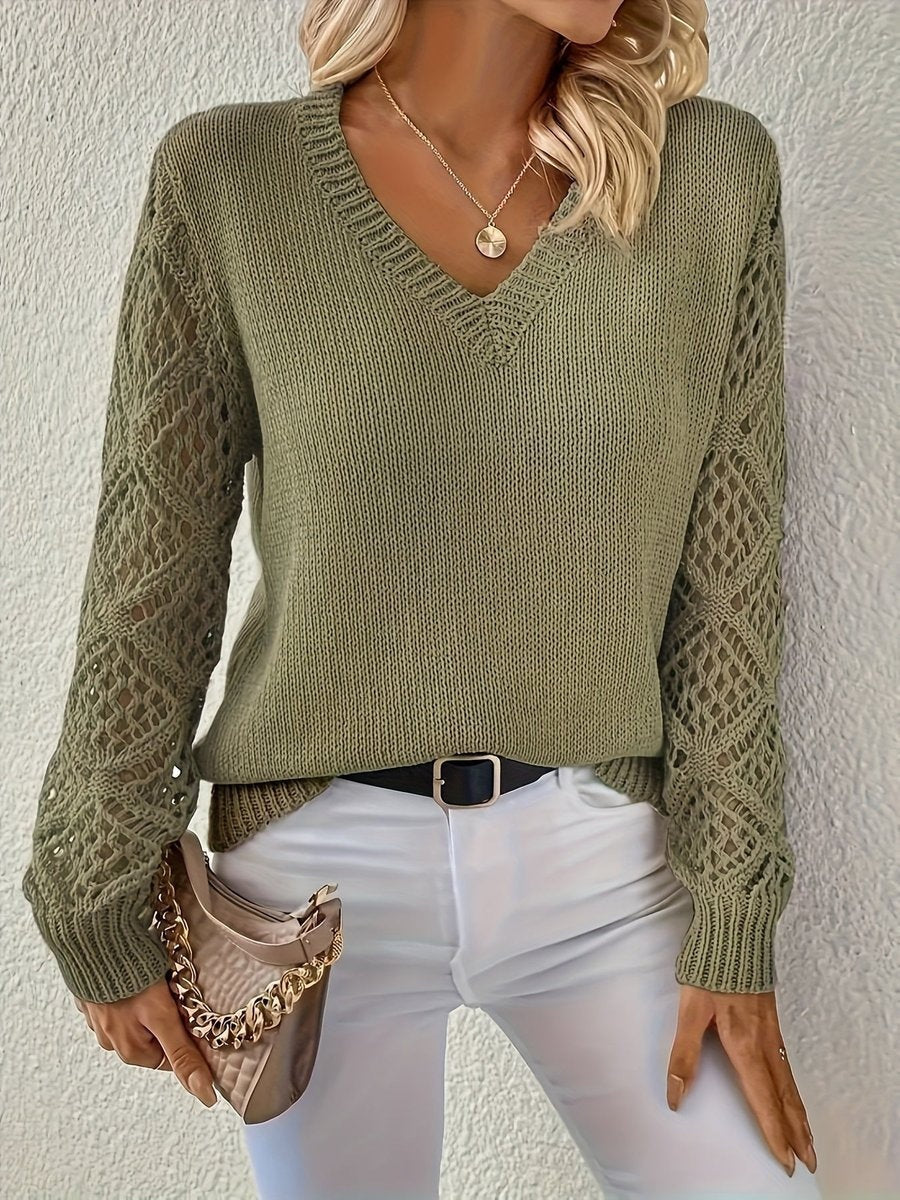 Abigail™ | Jersey ligero de punto con cuello de pico y mangas caladas