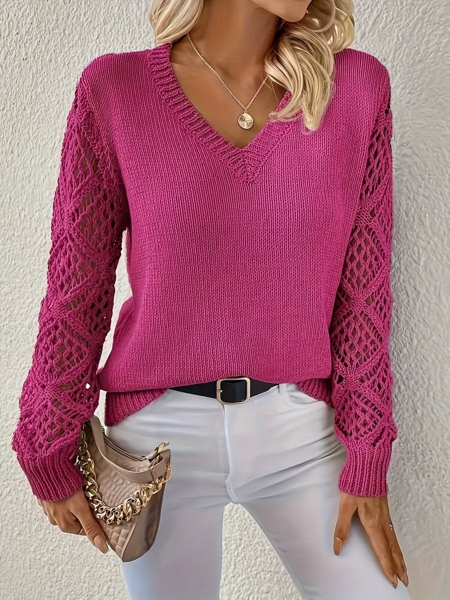 Abigail™ | Jersey ligero de punto con cuello de pico y mangas caladas