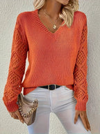 Abigail™ | Jersey ligero de punto con cuello de pico y mangas caladas