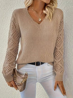 Abigail™ | Jersey ligero de punto con cuello de pico y mangas caladas