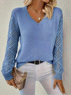 Abigail™ | Jersey ligero de punto con cuello de pico y mangas caladas