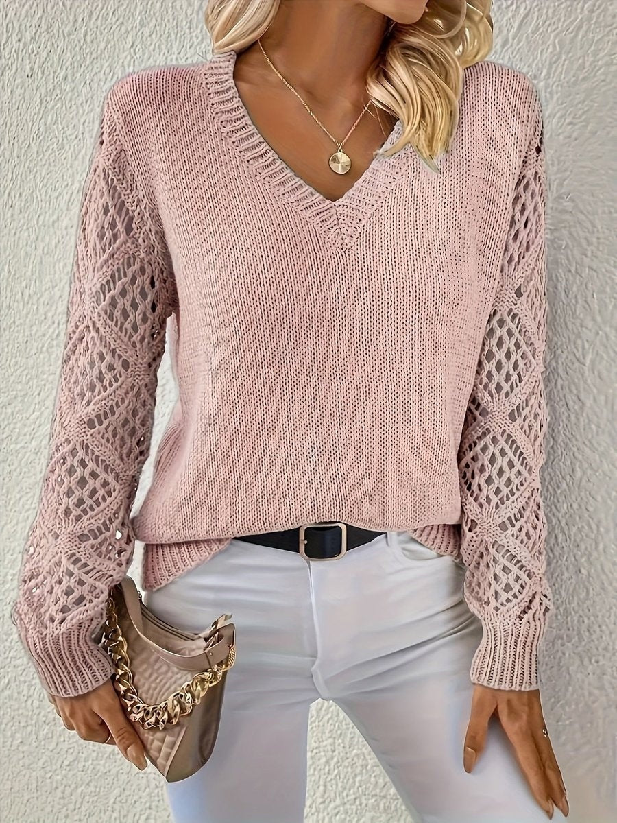 Abigail™ | Jersey ligero de punto con cuello de pico y mangas caladas