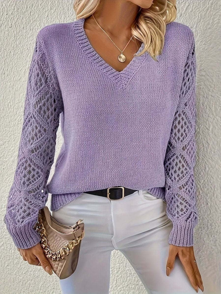 Abigail™ | Jersey ligero de punto con cuello de pico y mangas caladas
