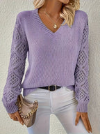 Abigail™ | Jersey ligero de punto con cuello de pico y mangas caladas