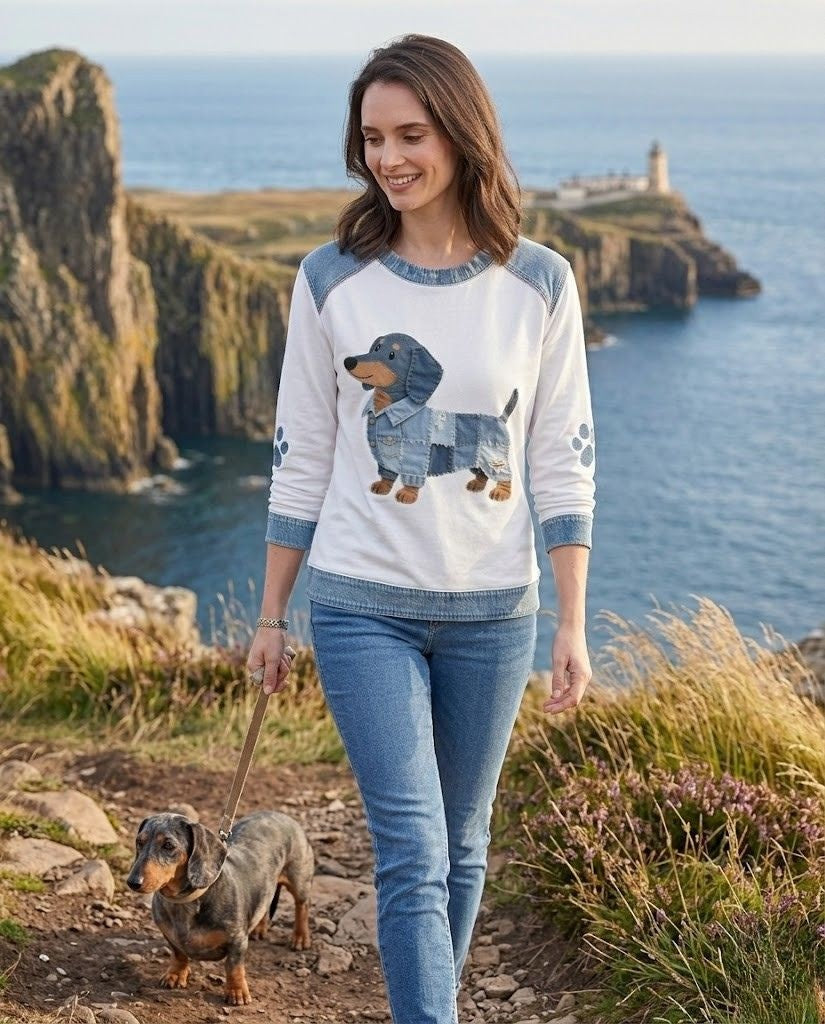 Zoey™ | Sudadera de cuello redondo con estampado de perro salchicha