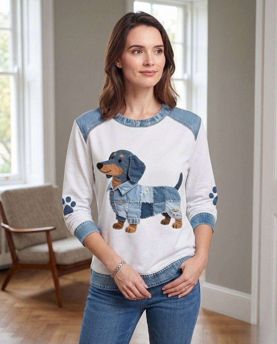Zoey™ | Sudadera de cuello redondo con estampado de perro salchicha