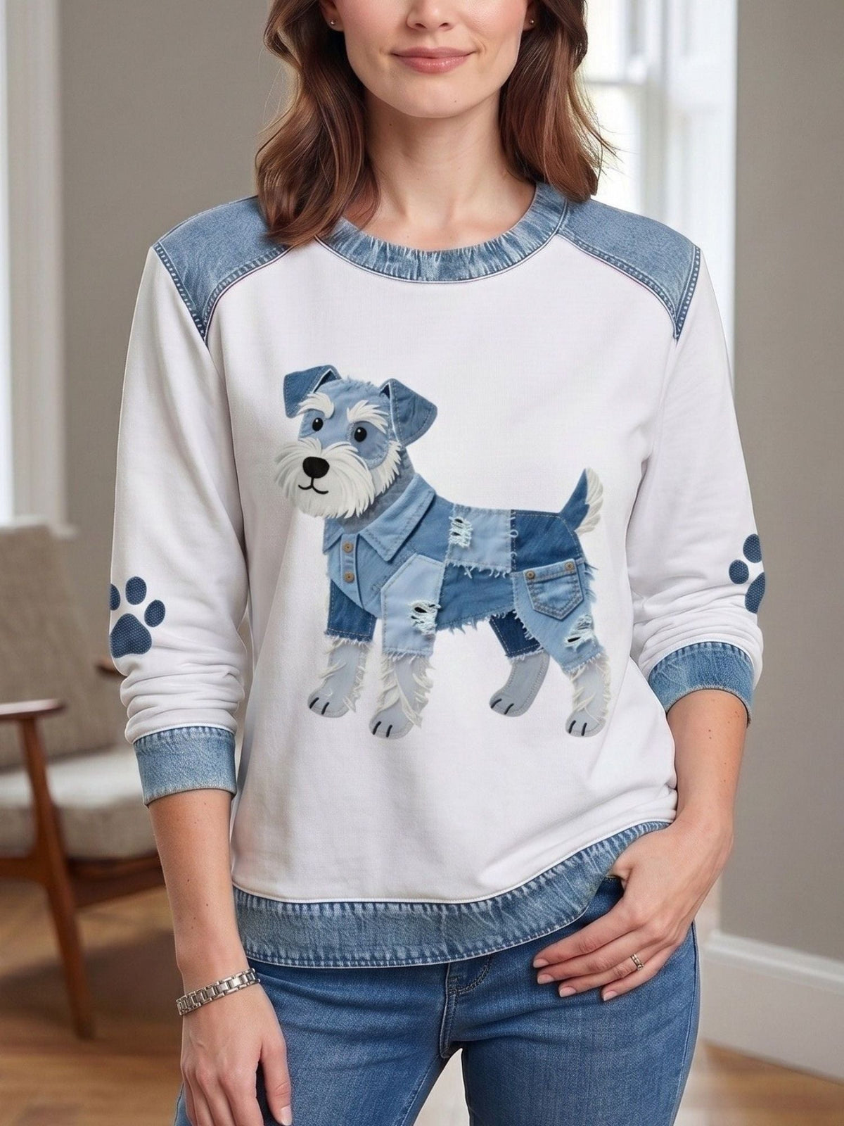 Zoey™ | Sudadera de cuello redondo con estampado de perro salchicha