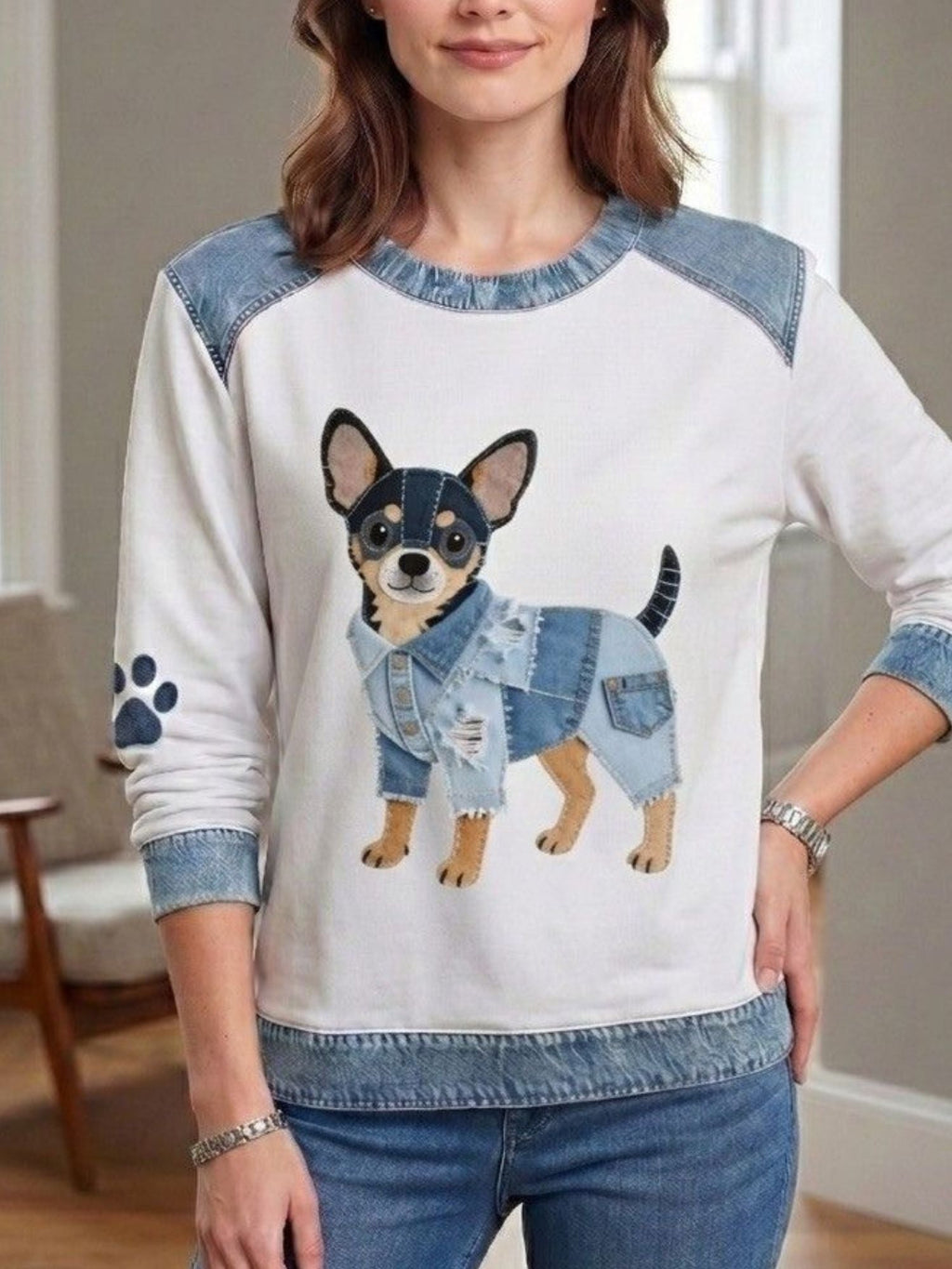 Zoey™ | Sudadera de cuello redondo con estampado de perro salchicha