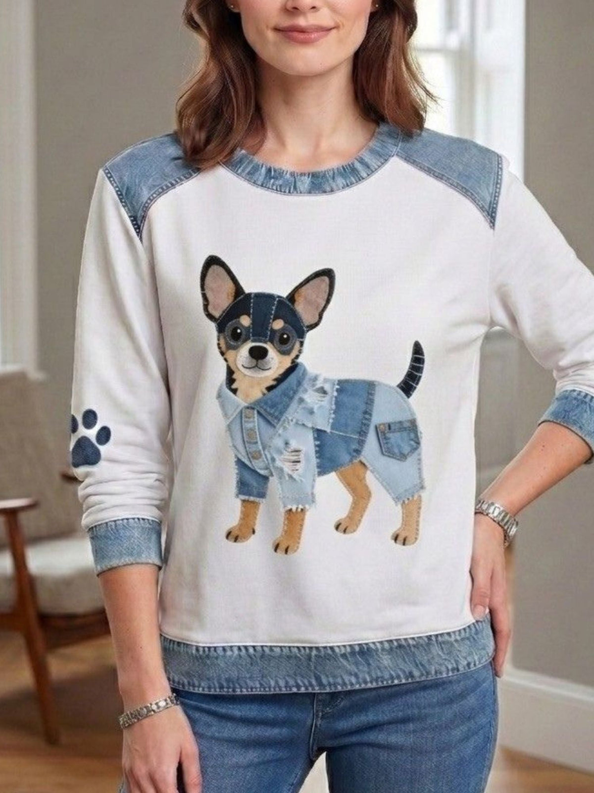Zoey™ | Sudadera de cuello redondo con estampado de perro salchicha