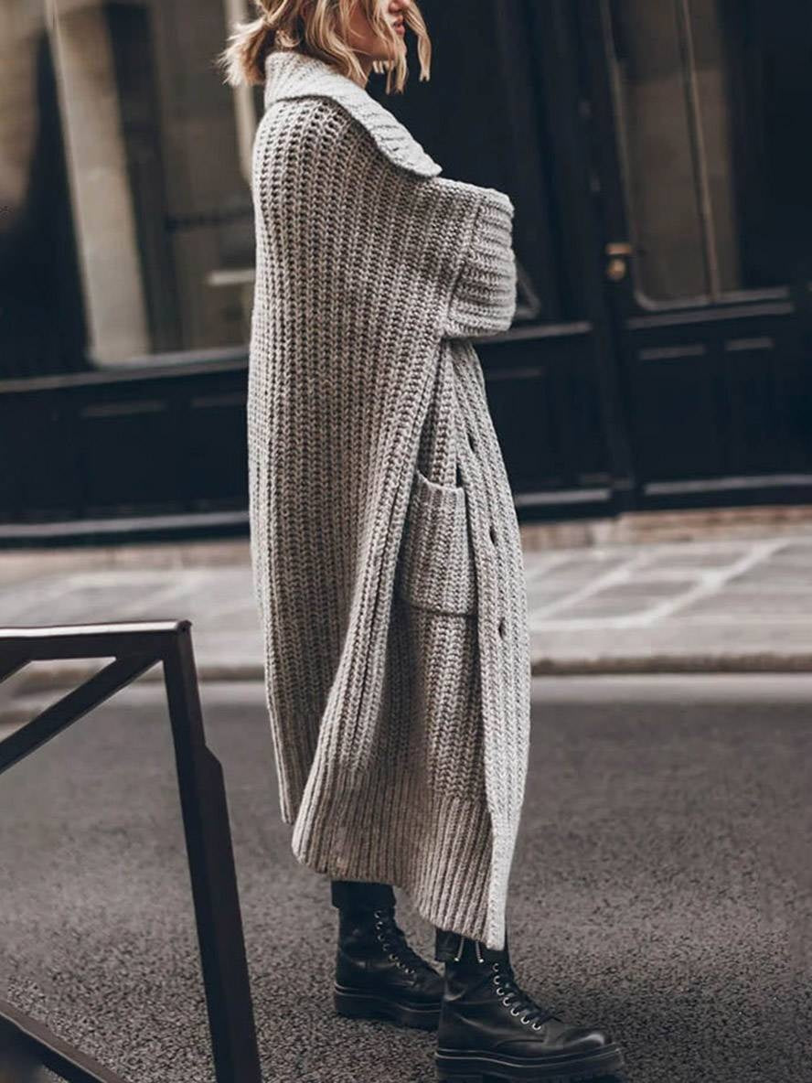 Eleanor™ | Cárdigan largo oversize de punto grueso con solapas