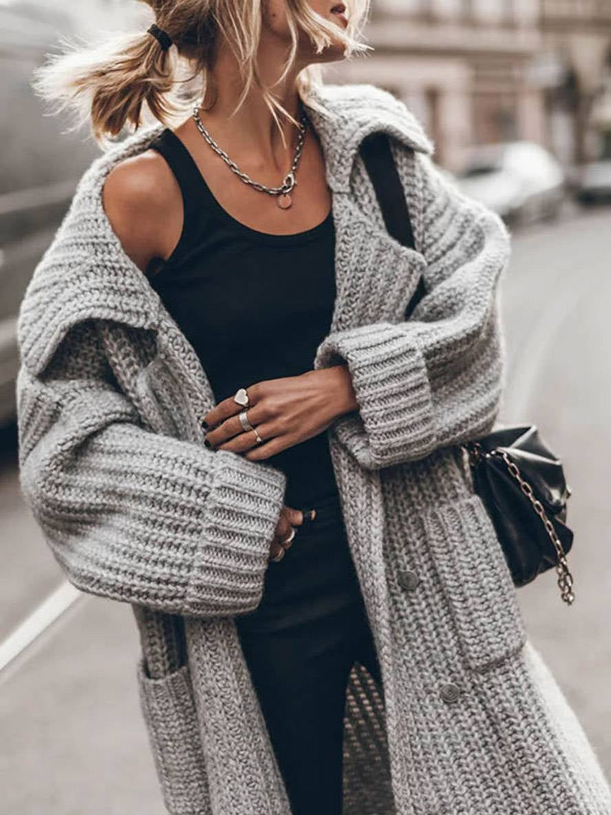 Eleanor™ | Cárdigan largo oversize de punto grueso con solapas