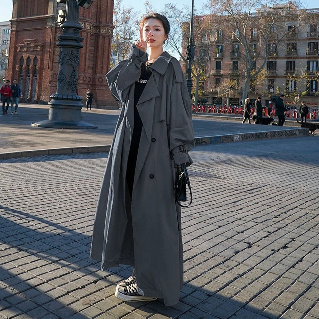 Audrey™ | Gabardina larga oversize cruzada con cinturón