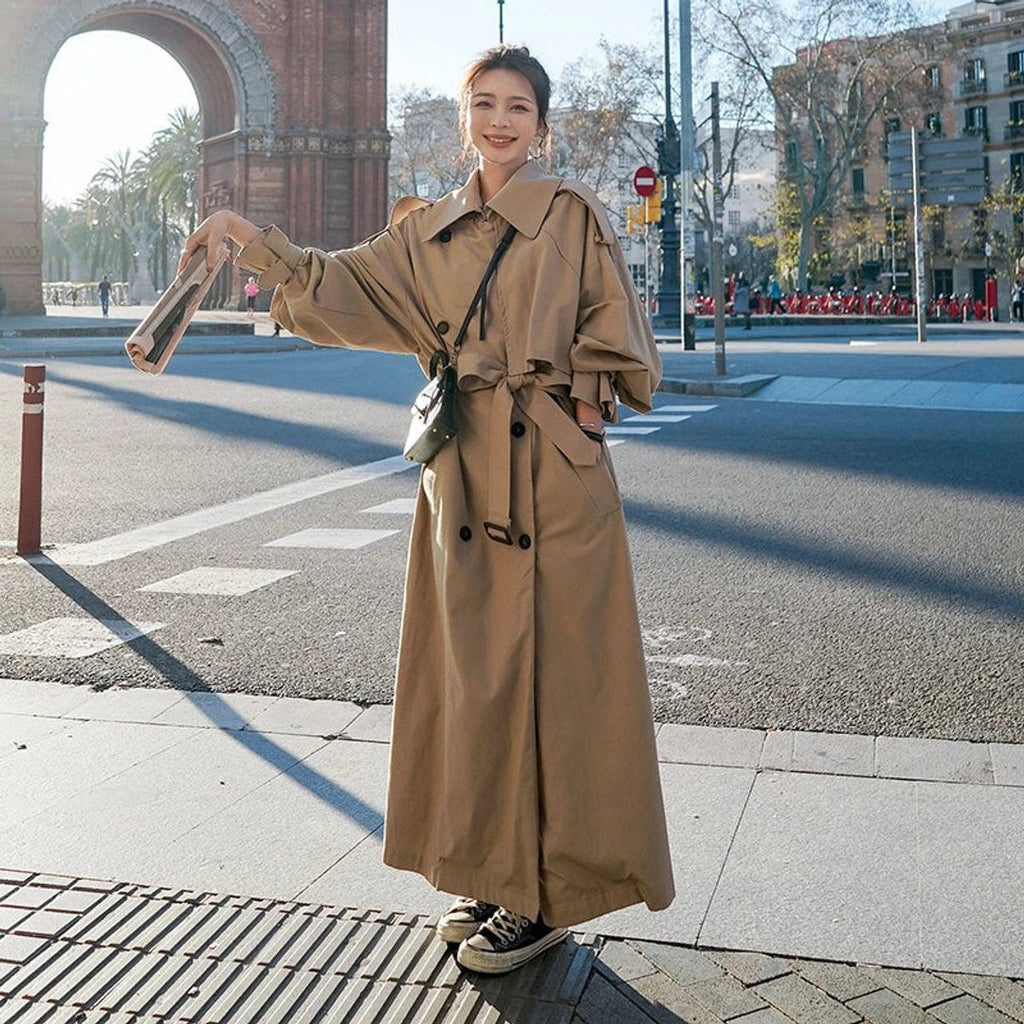 Audrey™ | Gabardina larga oversize cruzada con cinturón