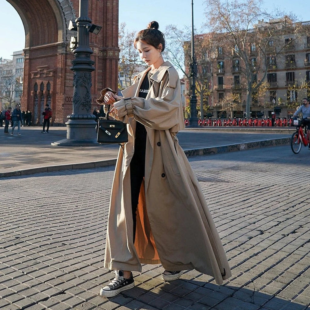 Audrey™ | Gabardina larga oversize cruzada con cinturón