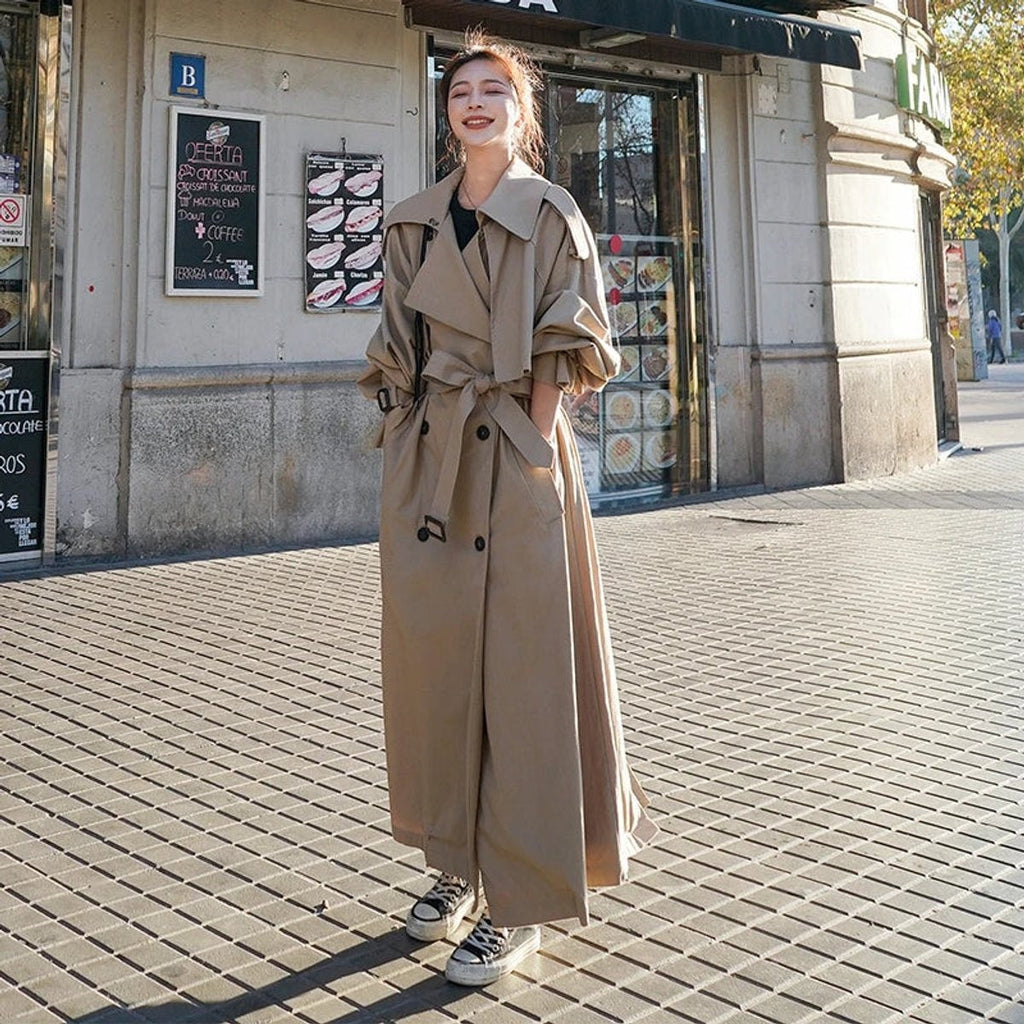 Audrey™ | Gabardina larga oversize cruzada con cinturón