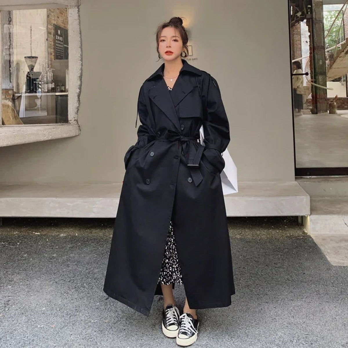 Audrey™ | Gabardina larga oversize cruzada con cinturón