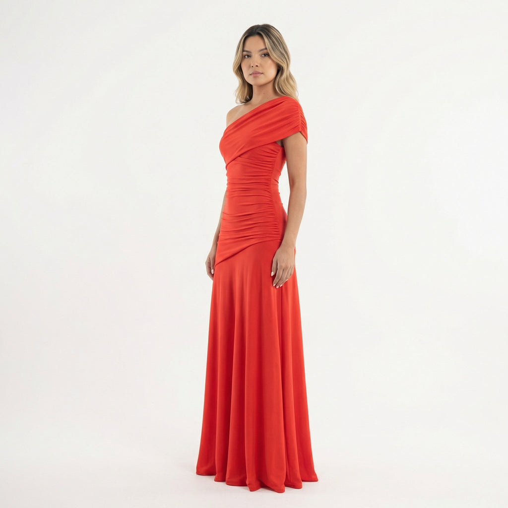 Josephine™ | Vestido largo de fiesta asimétrico con fruncido