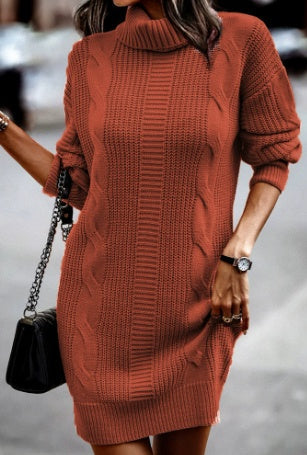 Zoe™ | Vestido midi de punto trenzado con cuello alto